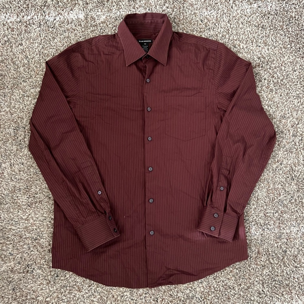 Club Monaco Burgundy Pinstripe Button Front Shirt